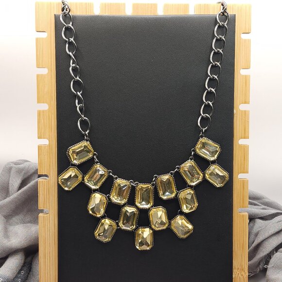 Square Gem Statement Bib Necklace - Picture 3 of 3